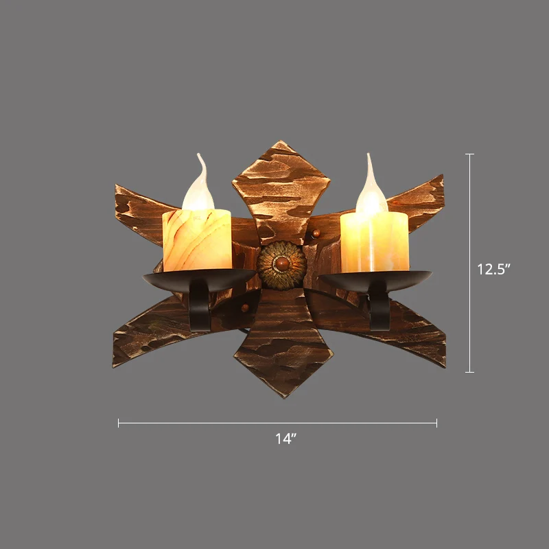 Bruin Geometric Wall Light Sconce Rustic Wooden 1-Light Restaurant Wall Mounted Light Brown