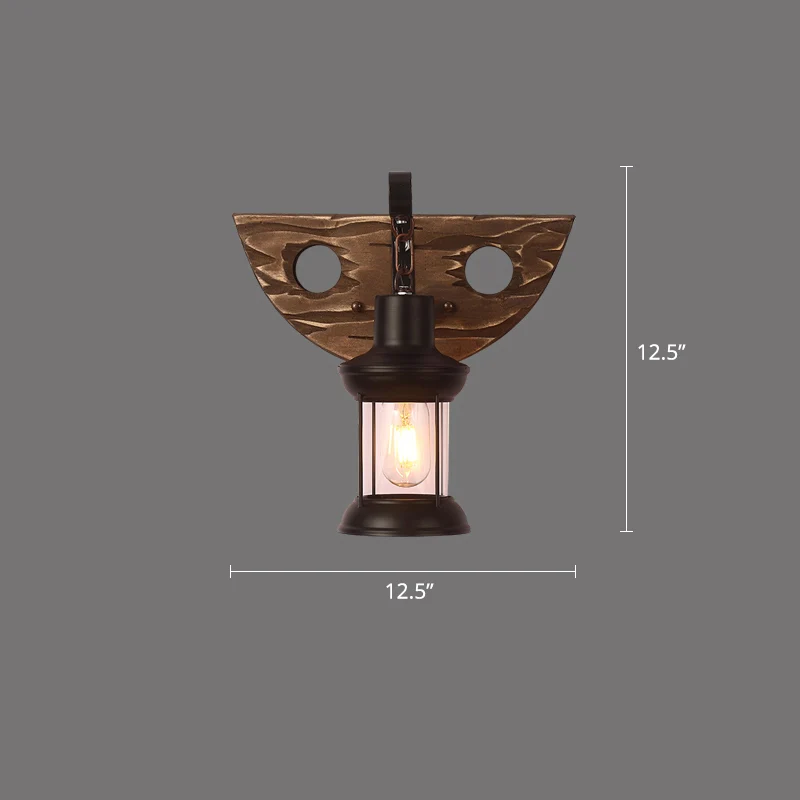 Bruin Geometric Wall Light Sconce Rustic Wooden 1-Light Restaurant Wall Mounted Light Brown