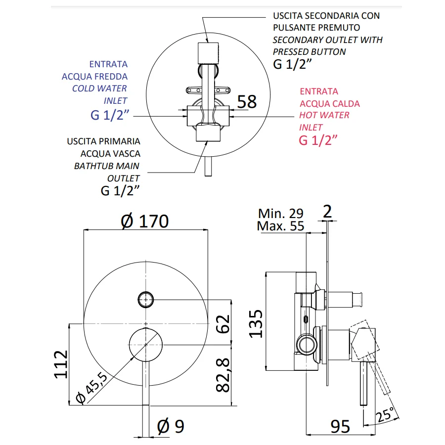 Built- single-lever shower mixer geautomatiseerd diverter Rubinetterie Mariani Next line