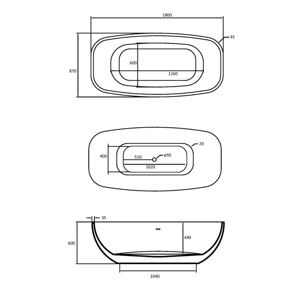Center room bathtub model Quarzo Freestanding cm 180x87x60