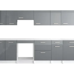 Complete keuken - Met werkblad 300 cm - Glanzend grijs en wit - TRATTORIA