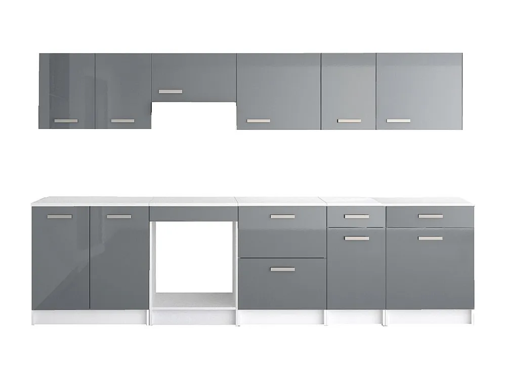 Complete keuken - Met werkblad 300 cm - Glanzend grijs en wit - TRATTORIA