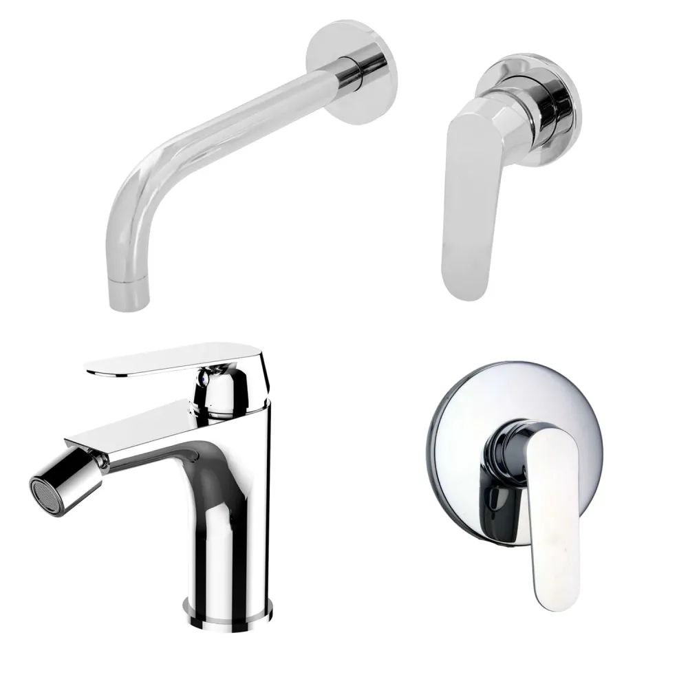 Composition built- basin mixers, bidet and single-way Echo shower mixer chrome-plated geel koper