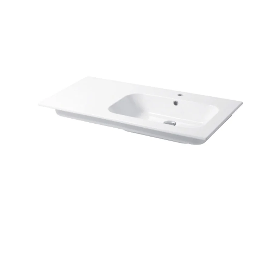 Console sink glossy parelmoer ceramic Qubo Square 51 series Disegno-Ceramica 106cm - support surface on left