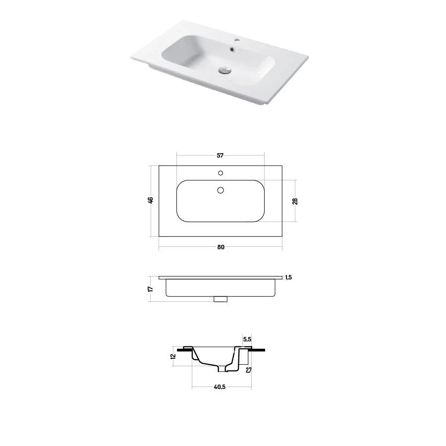 Console sink glossy sneeuwwit ceramic Qubo Square 46 Disegno-Ceramica 81cm