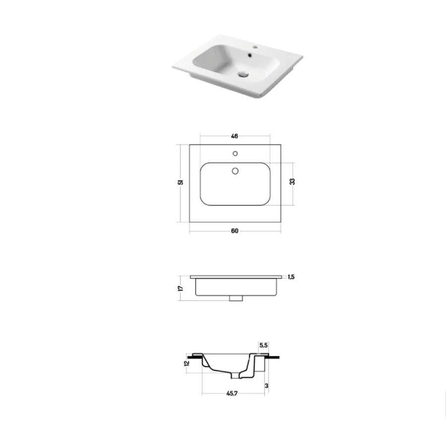 Console sink lak white ceramic Qubo Square 51 series Disegno-Ceramica 61cm