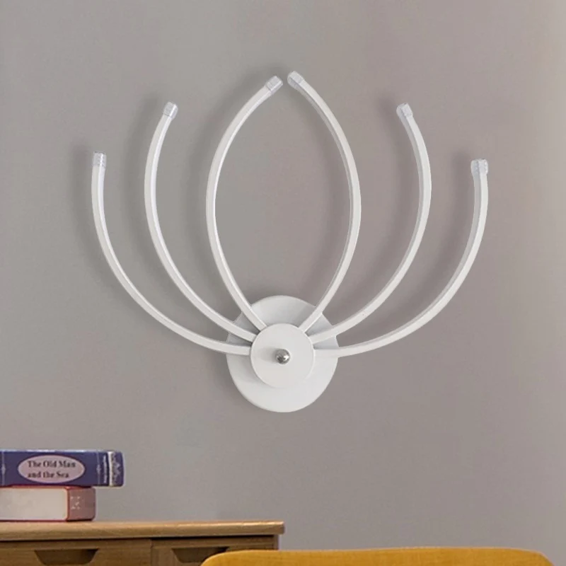 Contemporary Lotus Wall Mount Sconce Acrylic LED Bedside Wall Light Fixture Parelmoer Linear Design, Warm/White Light White