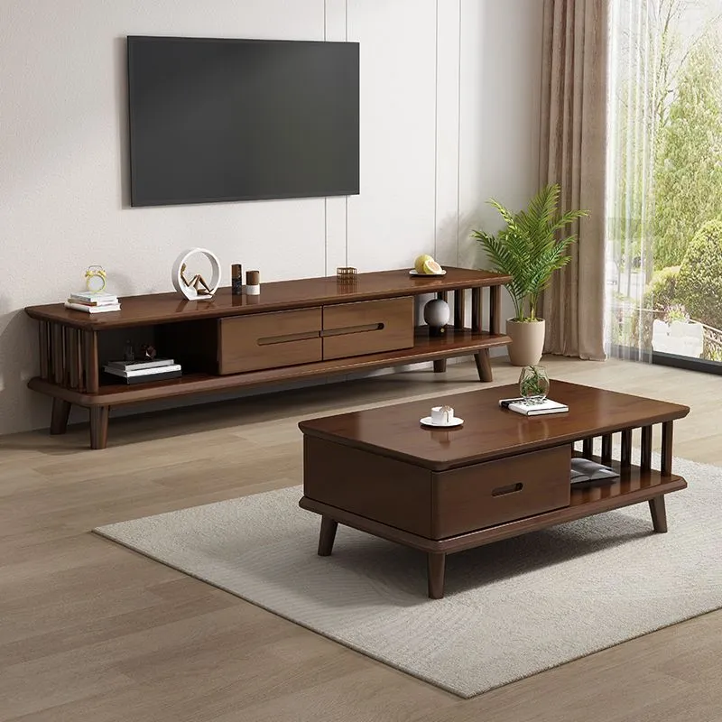 Contemporary Rubberen Wood TV Console 2 Drawers Media Console Splayed Wooden Legs 59