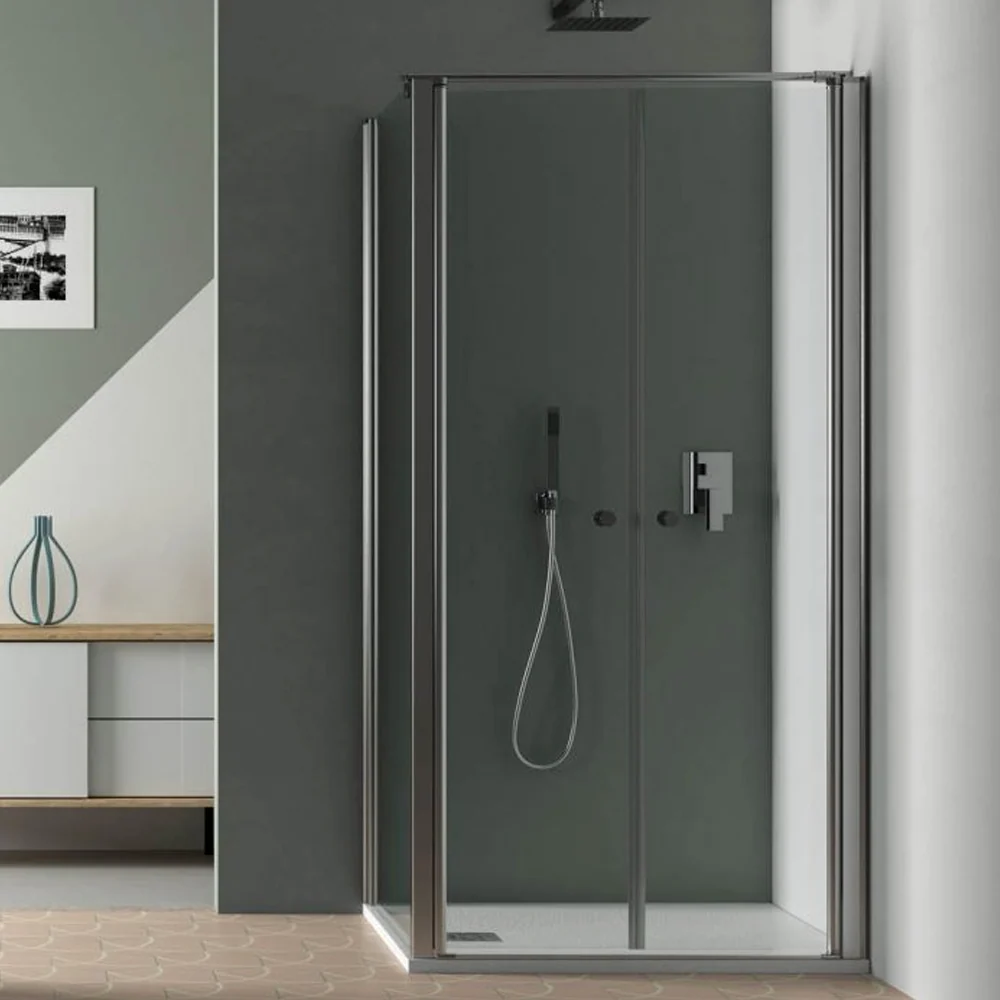 Corner Shower Enclosure 120x70 saloon door opening and fixed wall 6 mm helder crystal