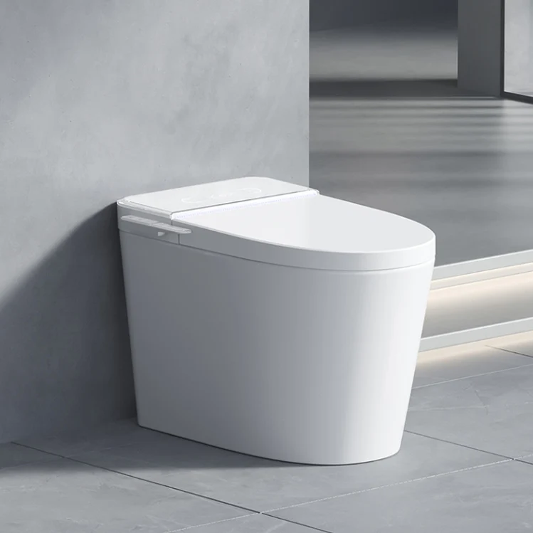 Elongated Contemporary Connected Toilet White Ceramic Foot Sensor