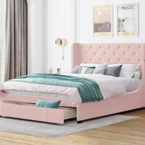 Gestoffeerd bed met hoofdeinde 140 x 200 cm - linnenstof - inclusief boxspring - kleur roze
