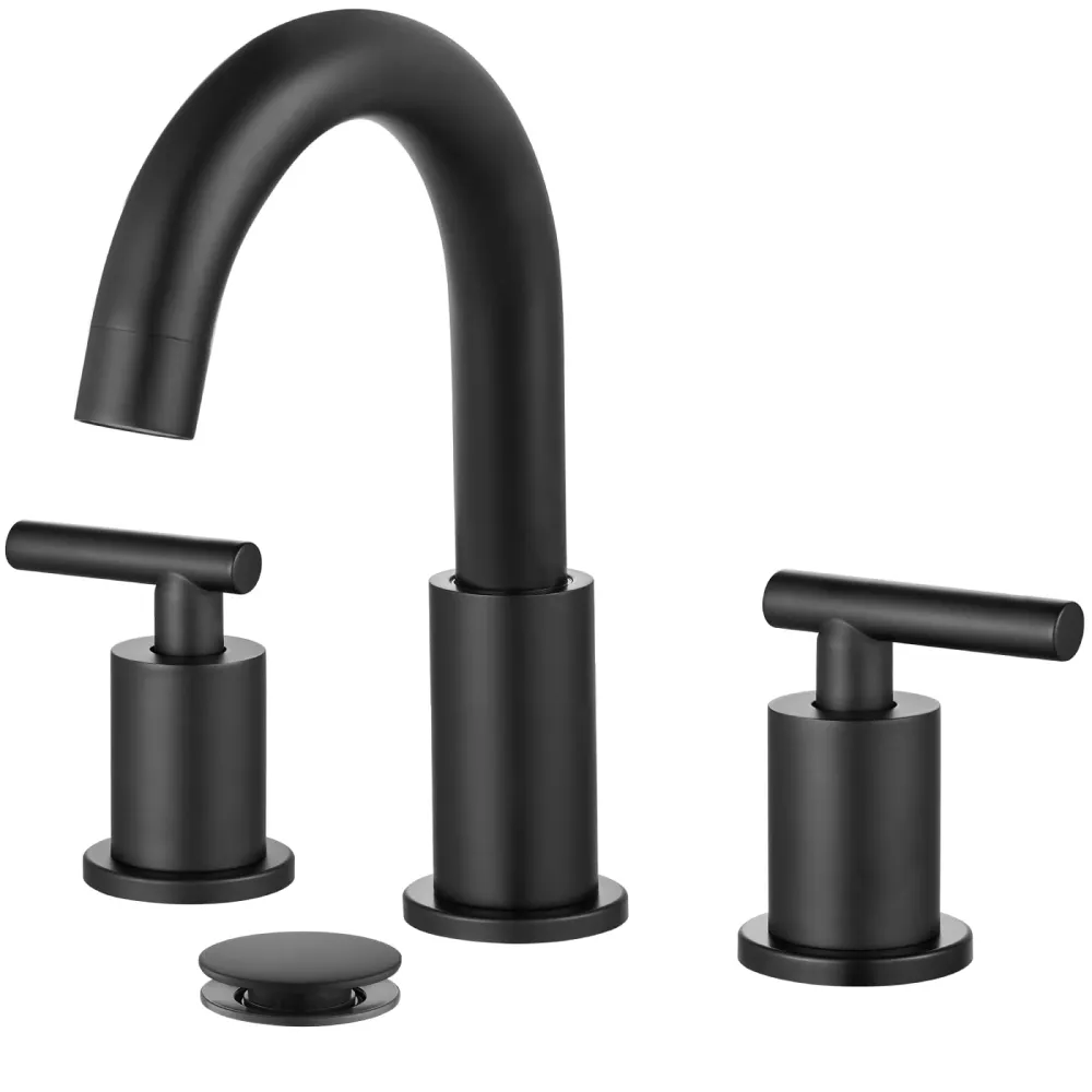 gotonovo 3 Hole 2 Handles Lavatory Basin Bathroom Sink Faucet Pop Up Drain Heet and Cold Mixer Valves 8 Inch Widespread Ba...