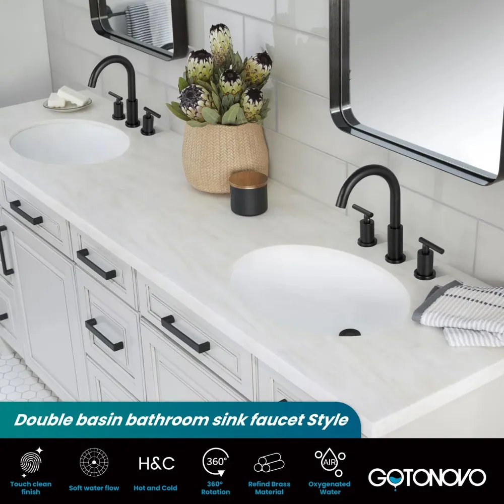 gotonovo 3 Hole 2 Handles Lavatory Basin Bathroom Sink Faucet Pop Up Drain Heet and Cold Mixer Valves 8 Inch Widespread Ba...