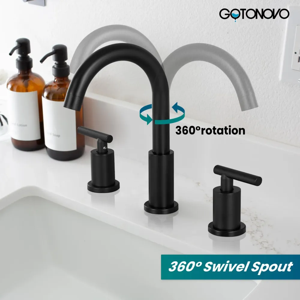 gotonovo 3 Hole 2 Handles Lavatory Basin Bathroom Sink Faucet Pop Up Drain Heet and Cold Mixer Valves 8 Inch Widespread Ba...