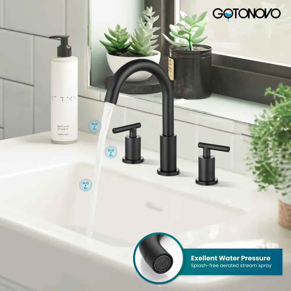 gotonovo 3 Hole 2 Handles Lavatory Basin Bathroom Sink Faucet Pop Up Drain Heet and Cold Mixer Valves 8 Inch Widespread Ba...