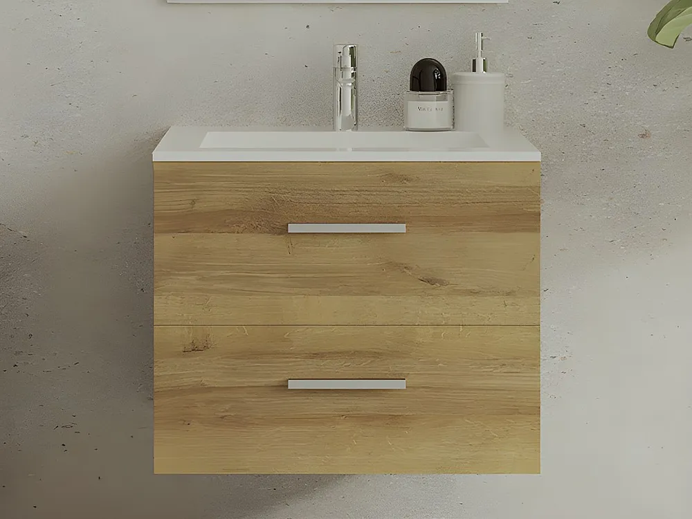 Hangend badkamermeubel met enkele wastafel, helder naturel, 60 cm, KAYLA
