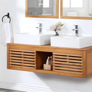 Hangende wastafelmeubel van acaciahout - 130 cm - PENEBEL - Koop nu spotgoedkoop online