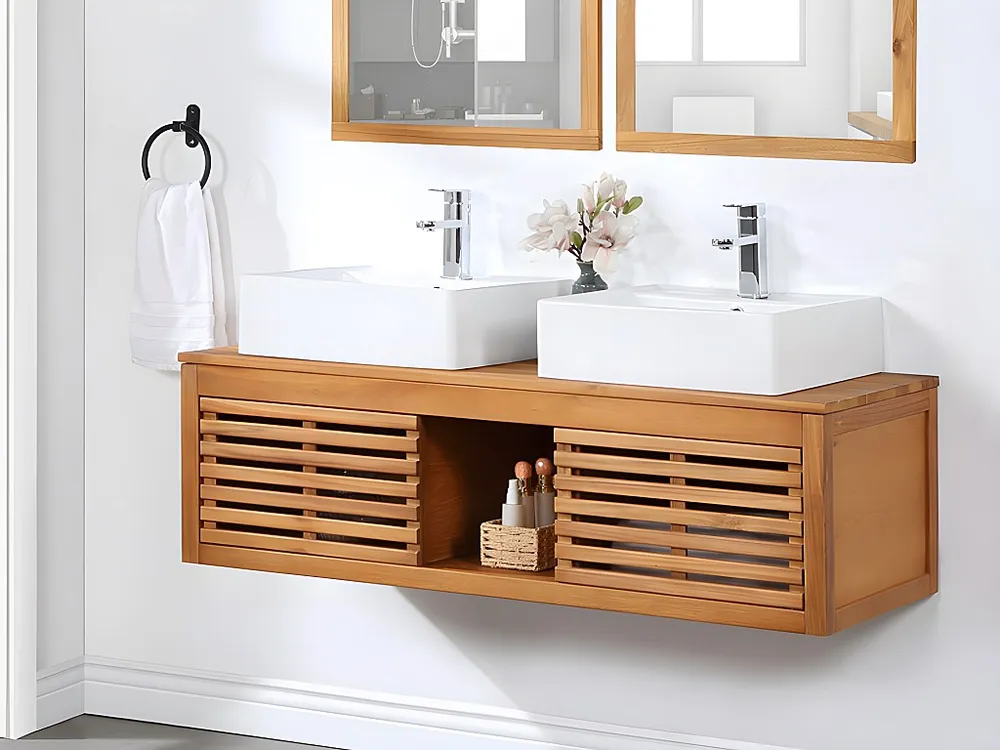 Hangende wastafelmeubel van acaciahout - 130 cm - PENEBEL - Koop nu spotgoedkoop online