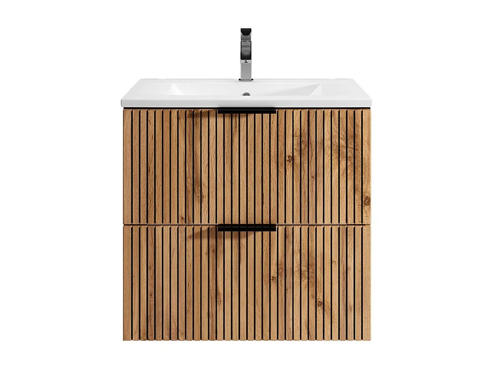 Hangmeubel met groeven met inbouwwastafel, zwak naturel en zwart, 60 cm, MADELA