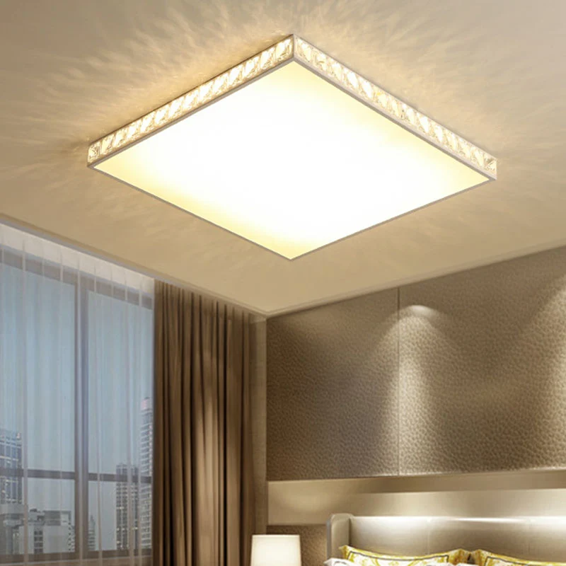 LED Bedroom Flush Mount Fixture Simplicity White Crystal Ceiling Lamp Geometry Kunststof glas Shade White
