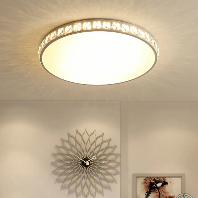 LED Bedroom Flush Mount Fixture Simplicity White Crystal Ceiling Lamp Geometry Kunststof glas Shade White