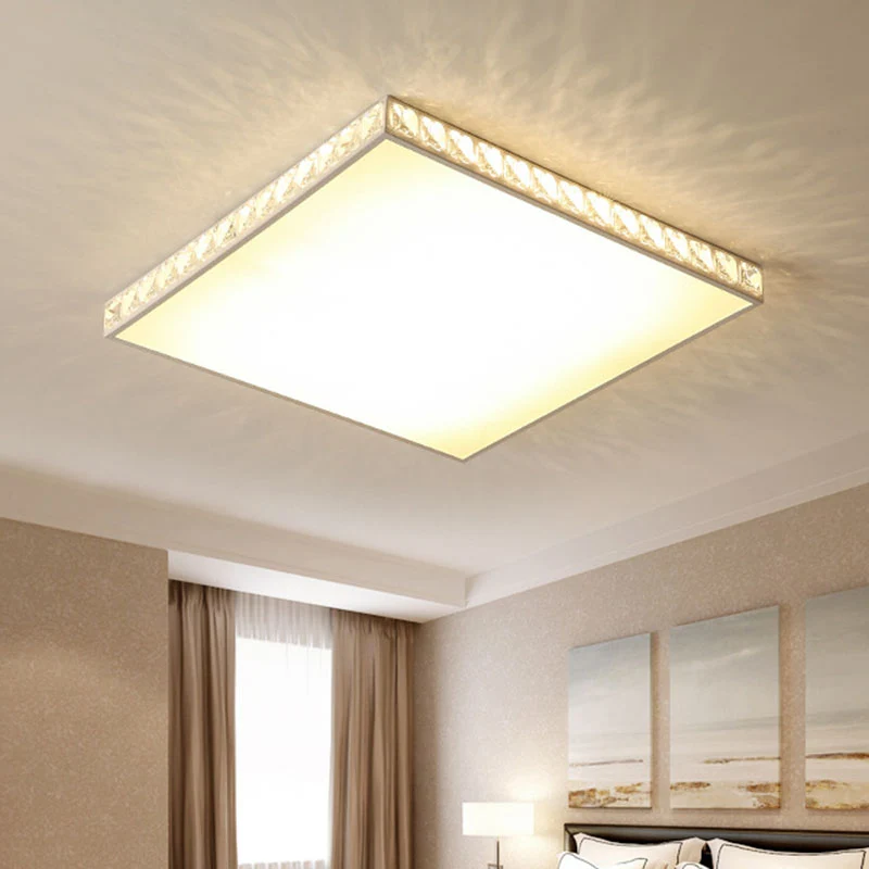 LED Bedroom Flush Mount Fixture Simplicity White Crystal Ceiling Lamp Geometry Kunststof glas Shade White
