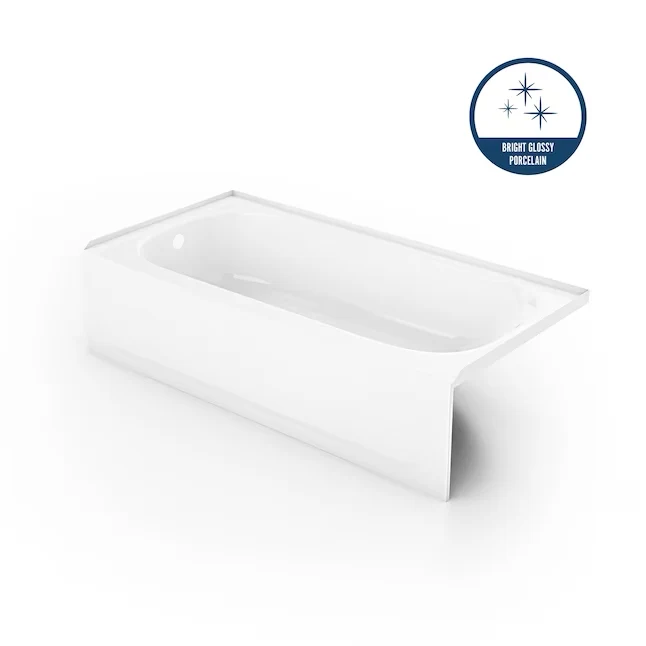 Mansfield Pro-Fit Staalsoort 30- W x 60- L White Porcelain Enameled Steel Left Drain Alcove Soaking Bathtub