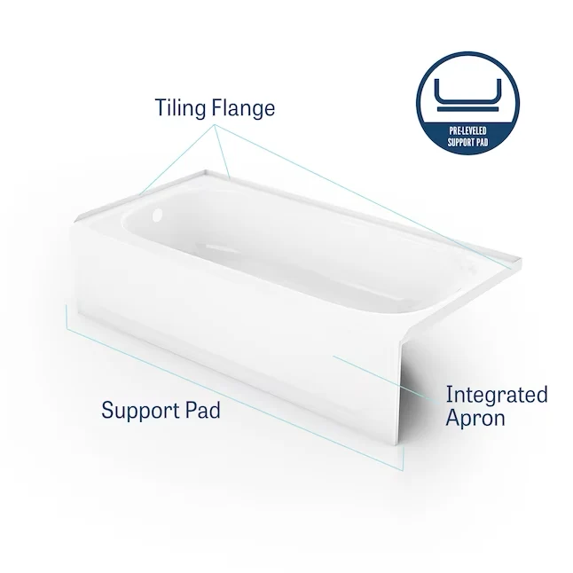 Mansfield Pro-Fit Staalsoort 30- W x 60- L White Porcelain Enameled Steel Left Drain Alcove Soaking Bathtub