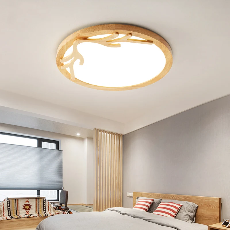 Modern Deer Antler Flush Mount Light Wooden Bedroom LED Ceiling Light Flush Mount Kunststof glas Diffuser, Beige Wood