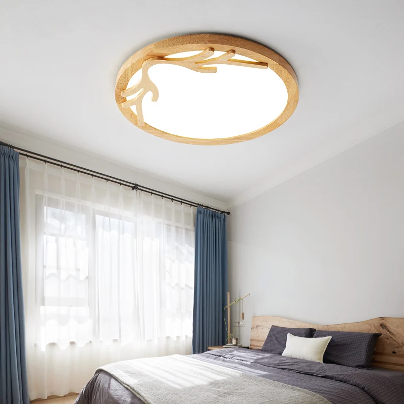 Modern Deer Antler Flush Mount Light Wooden Bedroom LED Ceiling Light Flush Mount Kunststof glas Diffuser, Beige Wood