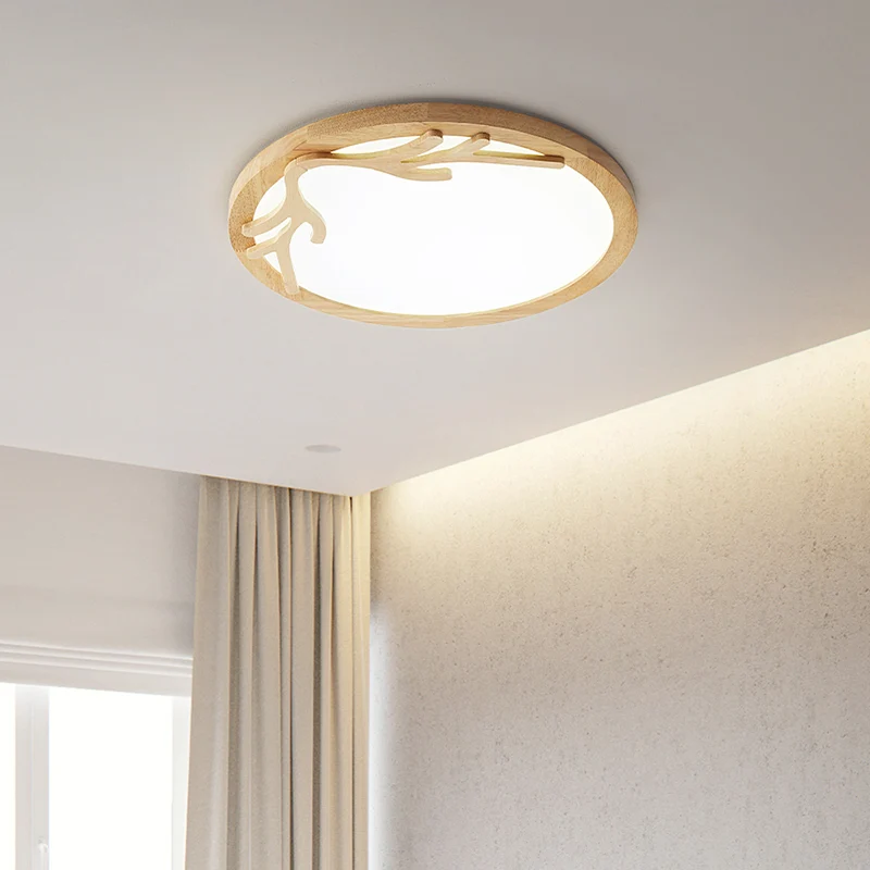 Modern Deer Antler Flush Mount Light Wooden Bedroom LED Ceiling Light Flush Mount Kunststof glas Diffuser, Beige Wood