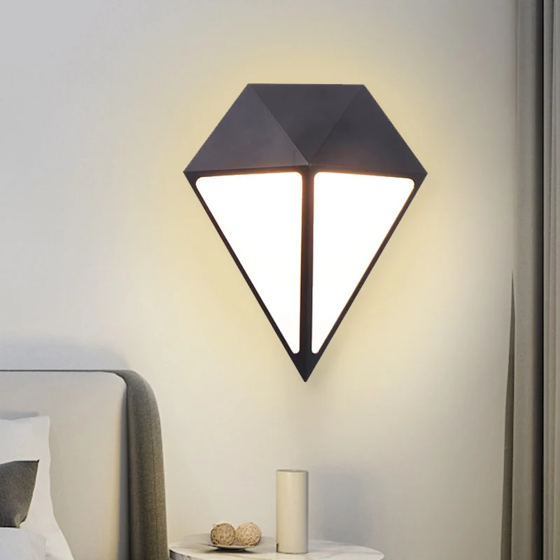 Modernist Diamond Sconce Light Fixture Metallic LED Stairway Wall Mount Lamp Koolzwart, White/Warm/Natural Light Black