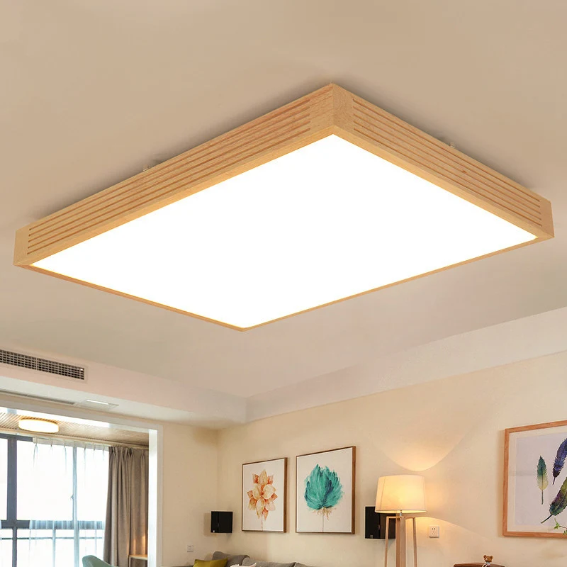 Rectangle Ceiling Flush Light Modernity Natuurhout LED Living Room Flushmount Warm/White Light Wood