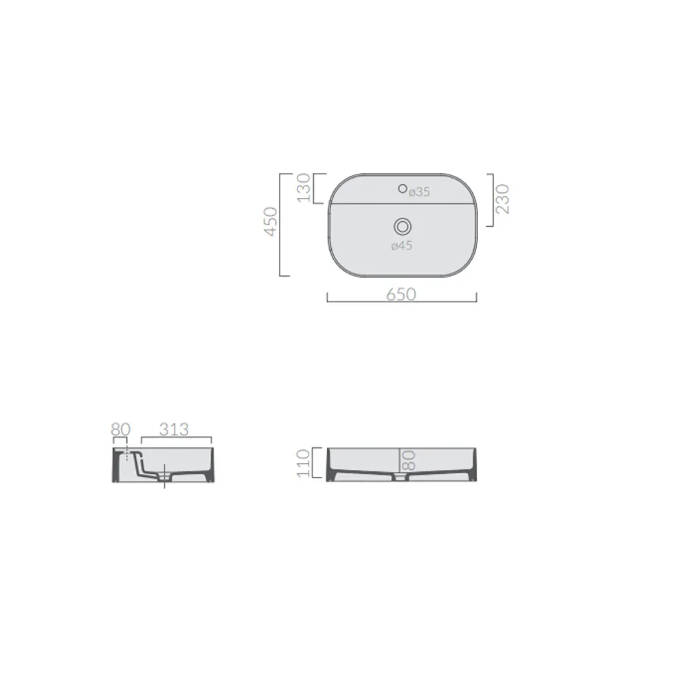 Rectangular countertop washbasin rounded corners Smart-B series Ceramica Galassia - Doffe white 65x45cm