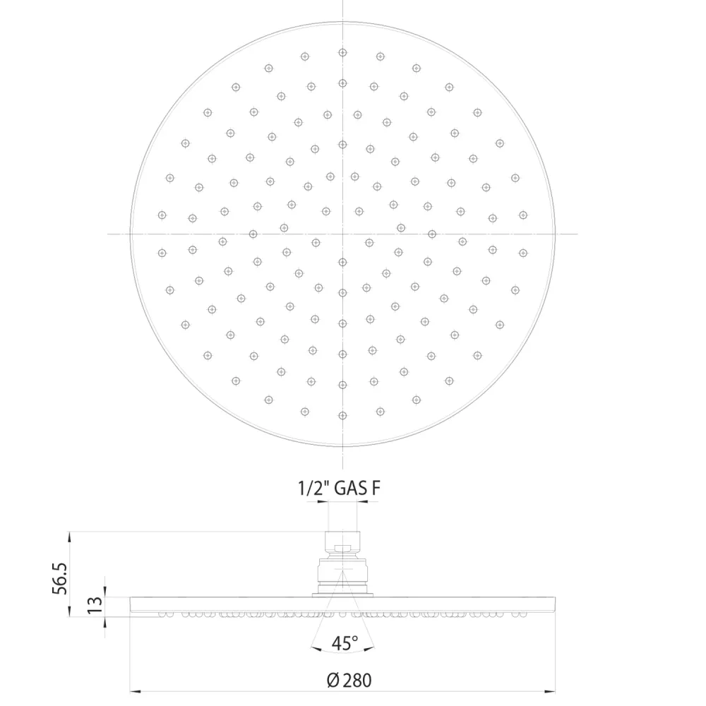 Round ceiling shower head Bossini Cosmo matte ebbenhout diameter 280 mm and arm 300 mm