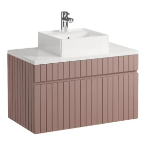 Roze gestreept hangmeubel voor badkamer met wastafel om erop te arrangeren, 80 cm, SATARA