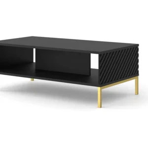 Salontafel SURF 90x60 cm gefreesd zwart mat metalen poten goudkleur