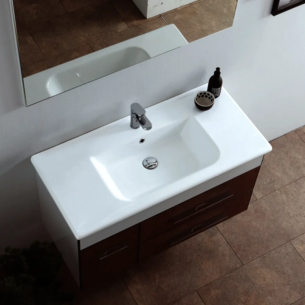 Semi-recessed console sink overflow and faucet hole cm 100x46