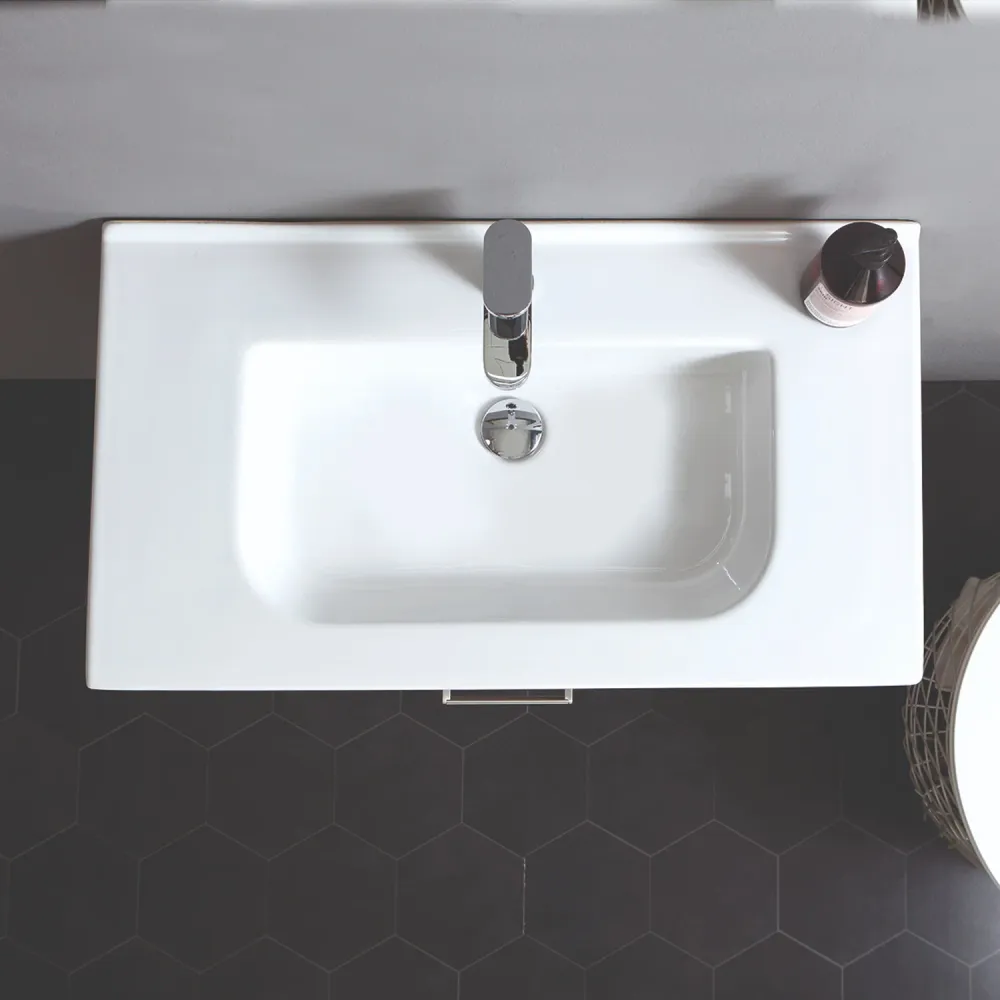 Semi-recessed console sink overflow and faucet hole cm 100x46