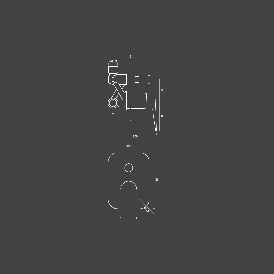 Shower Mixer Diverter Dock Chrome-Plated Geel koper Complete Built- Body