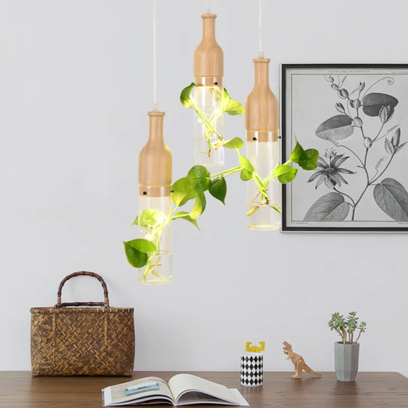 Simplicity Bottle Shaped Planter Ceiling Light Clear Glaswerk Bedroom Hanging Pendant Light Black