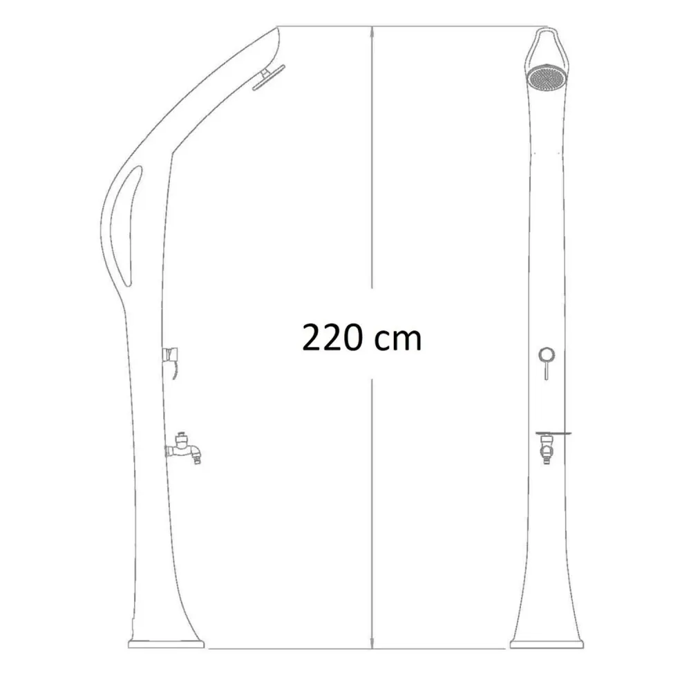 Solar shower column zwart HDPE, 15 cm shower head and foot washer
