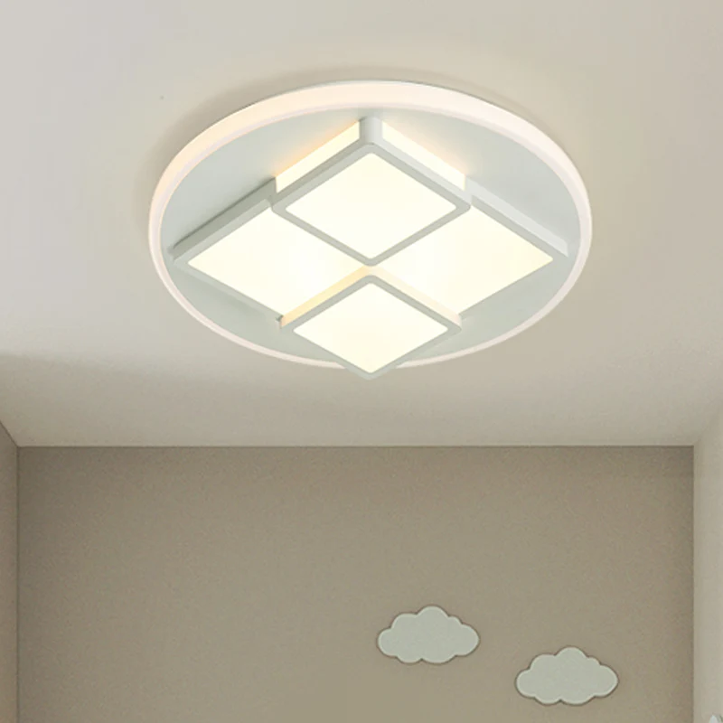 Square Kunststof glas Flush Ceiling Light Nordic Pink/White LED Flush Mount Lighting Bedroom White