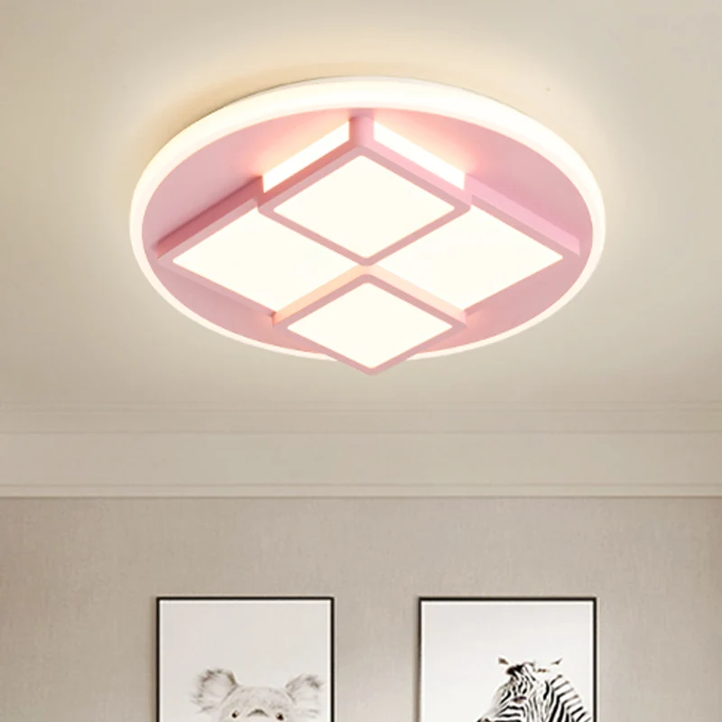 Square Kunststof glas Flush Ceiling Light Nordic Pink/White LED Flush Mount Lighting Bedroom White