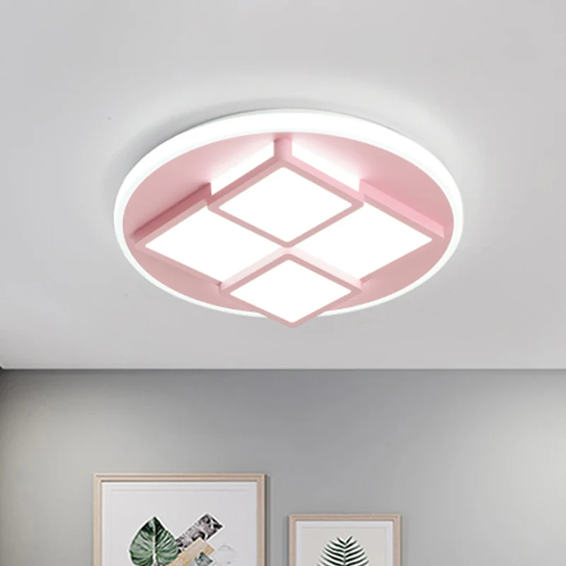 Square Kunststof glas Flush Ceiling Light Nordic Pink/White LED Flush Mount Lighting Bedroom White