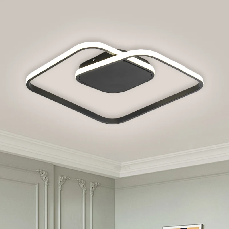 Square Metallic Ceiling Flush Mount Simplicity LED Black/White/Gold Semi Flush Lighting Warm/White/3 Color Light Black