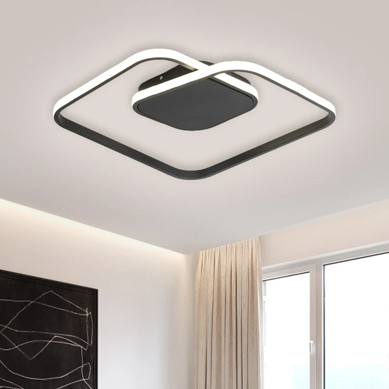 Square Metallic Ceiling Flush Mount Simplicity LED Black/White/Gold Semi Flush Lighting Warm/White/3 Color Light Black
