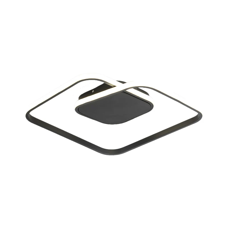 Square Metallic Ceiling Flush Mount Simplicity LED Black/White/Gold Semi Flush Lighting Warm/White/3 Color Light Black