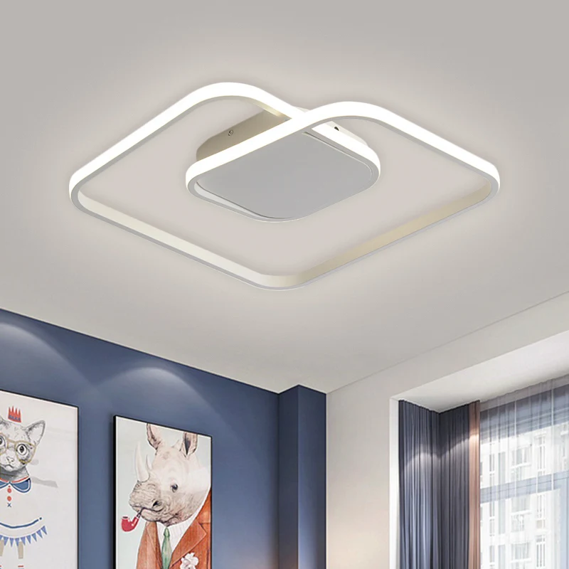 Square Metallic Ceiling Flush Mount Simplicity LED Black/White/Gold Semi Flush Lighting Warm/White/3 Color Light Black