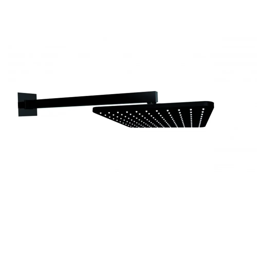 Square wall shower head Bossini Cosmo 23x23 matte zwart 350 mm arm